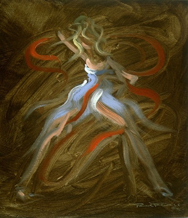 Paul Folwell Oil Painting; 14"x12"; Paul Folwell Oil Painting; Action; Dance; Ribbon.